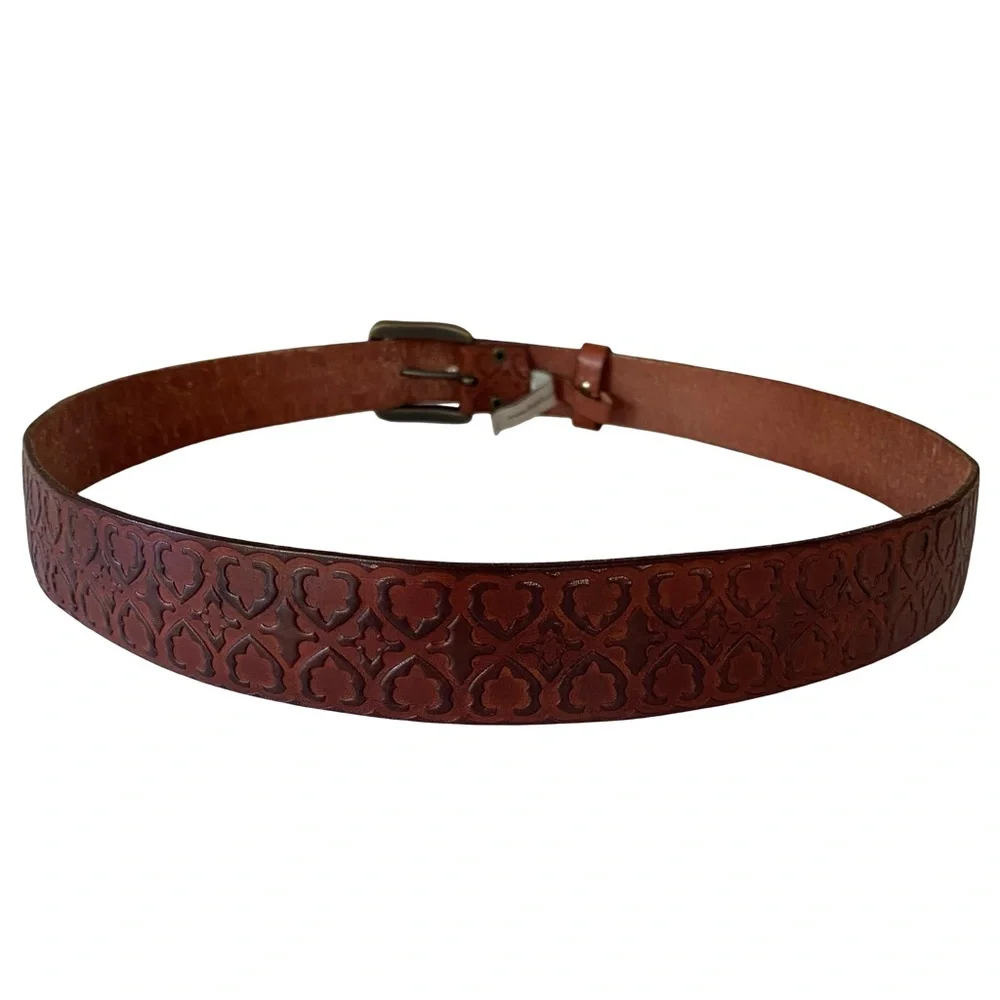Vintage Fossil Embossed Leather Belt Brown Size L